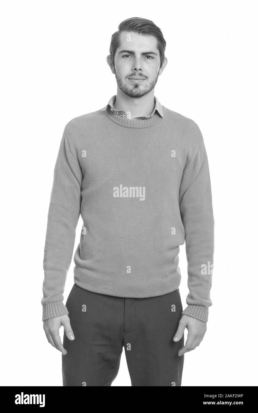 Ritratto di giovane bell'uomo bearded in bianco e nero Foto Stock