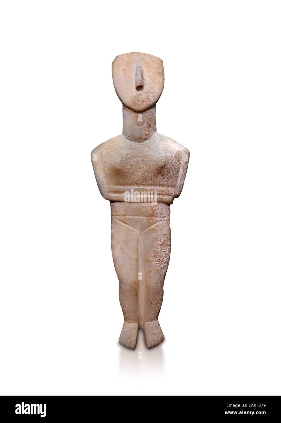 Statuetta femminile statuetta : delle Cicladi tipo canonico, Spedos varietà f. Inizio periodo cicladico II (2800-2300 a.C.), ' Museo di Arte Cyclade Atene, cat Foto Stock