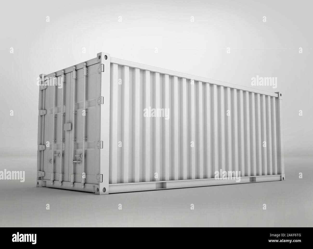 contenitore bianco vuoto per spedizioni mockup, carico merci metallo mockup, 3d rendering isolato su sfondo chiaro Foto Stock