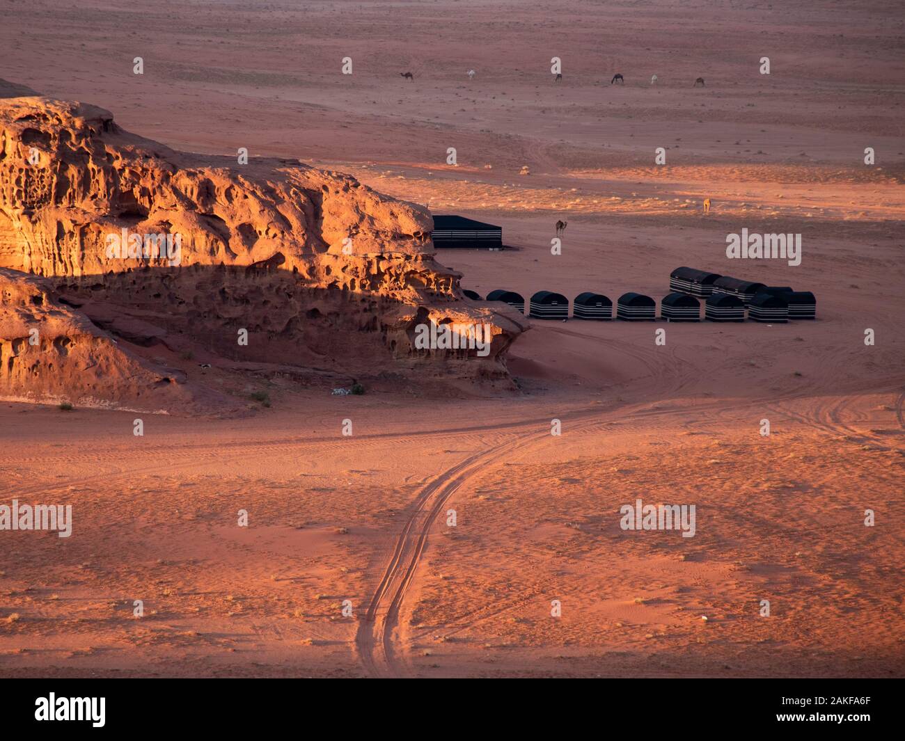 Campi Beduin nel Wadi Rum desert, Giordania Foto Stock