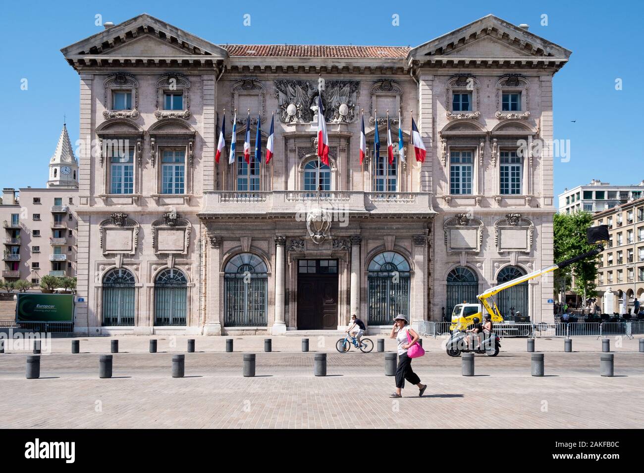 MARSEILLE, Francia - 17 Maggio 2015: una vista della facciata dell'Hotel de Ville, il Municipio di Marsiglia, Francia, in Le Panier quartier Foto Stock