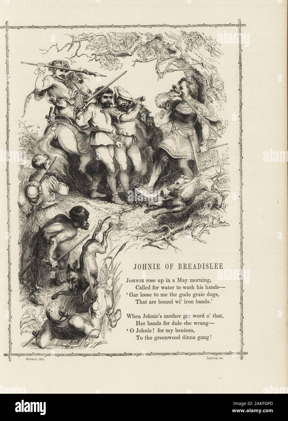 Il libro di Ballate inglesi . ballate ;il temerario carattere della loro vita, il loro indomito coraggio e la continua escapesfrom i loro nemici e la legge, suggerito argomenti favorevoli al vecchio minstrels;parecchi di essi sono singolare per le avventure che essi descrivono, sebbene pochi ad-vance molto alta precedenti al merito poetico. Una delle più impressionanti è pubblicato byRitson ( antiche canzoni), e ri-pubblicati, con letture migliori, da Scott.It è autorizzato da Ritson la vita e la morte di Sir Hugh della sporcizia; e byScott, Hughie la Graeme. I seguenti sono i versi introduttiva :- Gude Signore SCR Foto Stock