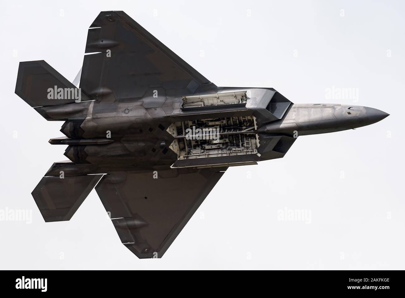 L'impressionante baia delle armi del Lockheed Martin F-22 Raptor jet di quinta generazione del USAF. Foto Stock