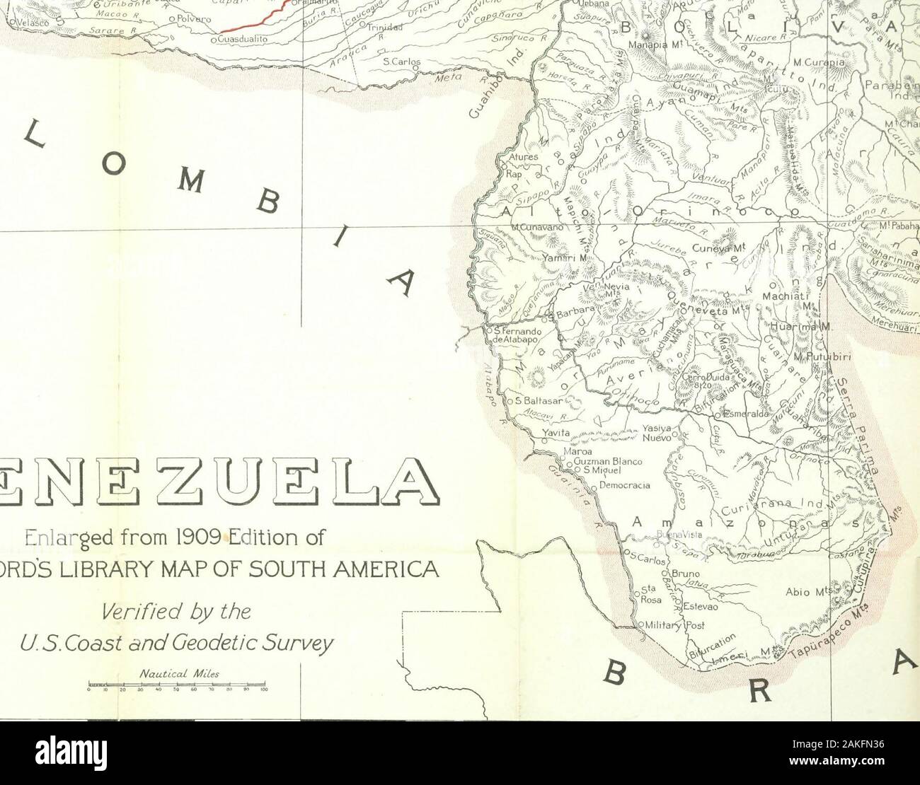 Il caso degli Stati Uniti d'America a nome del Orinoco Steamship Company contro gli Stati Uniti del Venezuela .. . ^]ggl@ ingrandita dal 1909 Edizione libreria ofSTANFORDS MAPPA DI SUD AMERICA Verified by theU. S. Costa e Geodetic Survey miglia nautiche -^ MSB "&GT;.-." :o 20 30 *0 5fl 60 70 30 fto 100 74° 73° 72c 71c 4 70° 5 69c 68° 67c 8 66° 65c 10 Foto Stock