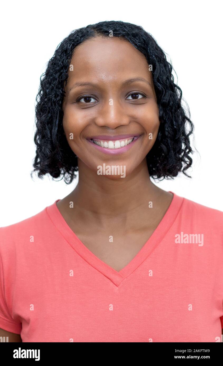 Ritratto di African American adulto donna isolato su sfondo bianco per tagliare Foto Stock