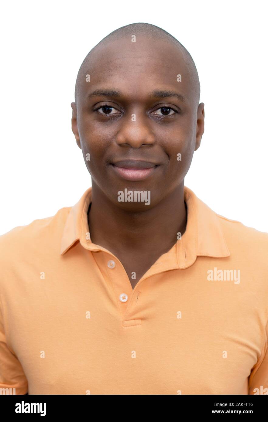 Foto tessera di African American adulto uomo isolato su sfondo bianco per tagliare Foto Stock