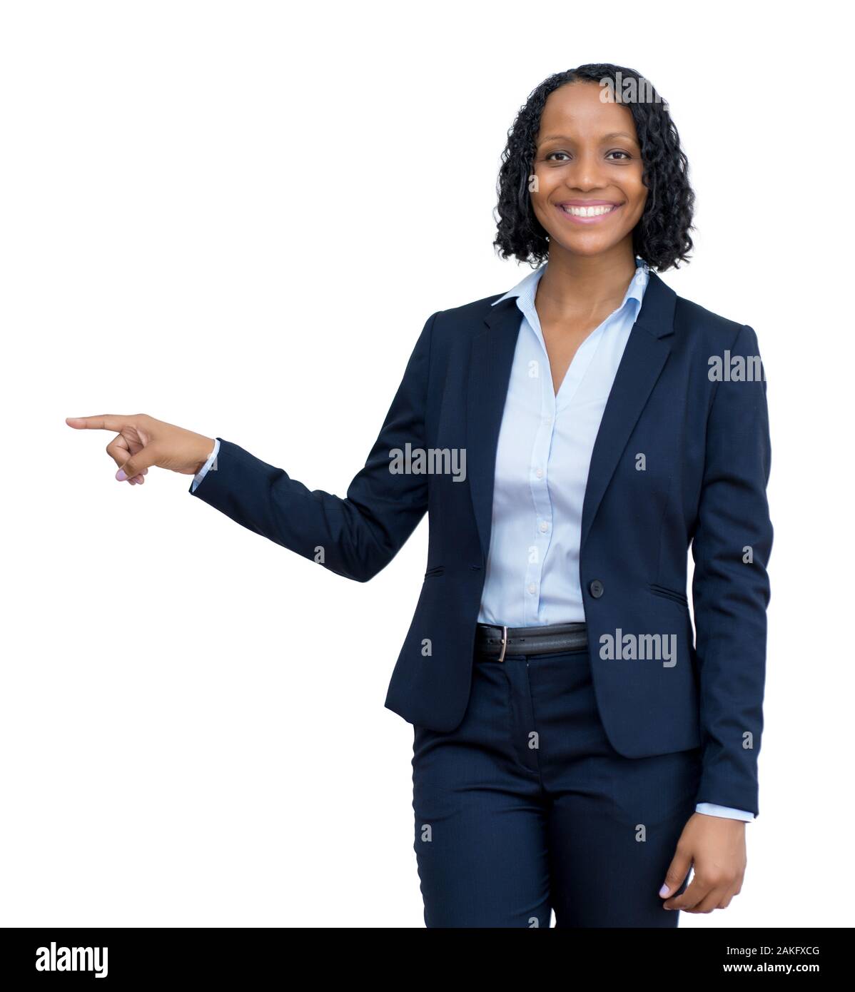 African American imprenditrice rivolto lateralmente isolati su sfondo bianco per tagliare Foto Stock