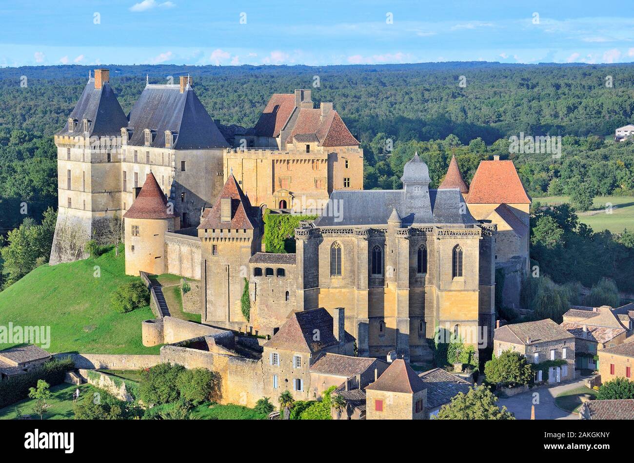 Francia, Dordogne, Perigord Pourpre, Biron Castle (vista aerea) Foto Stock