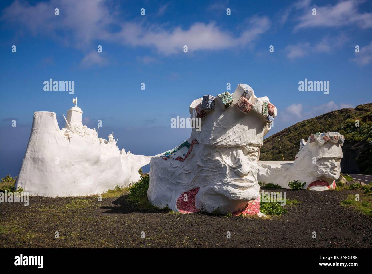 Spagna Isole Canarie El Hierro Island, Valverde, capitale dell'isola, statue in gesso dal tradizionale dei tre re le celebrazioni del Natale Foto Stock