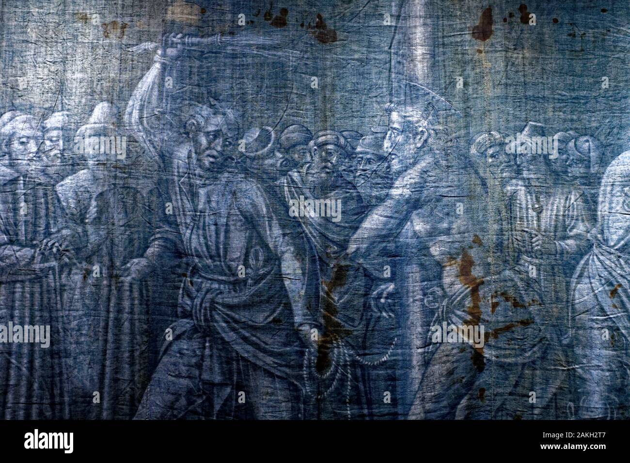 In Italia, la Liguria, Genova, Museo Diocesano (museo diocesano) nel  chiostro dei Canonici, BLU di Genova, teli della Passione raccolta, pittori  genovesi hanno dipinto la passione di Gesù nel 1538 sul tessuto