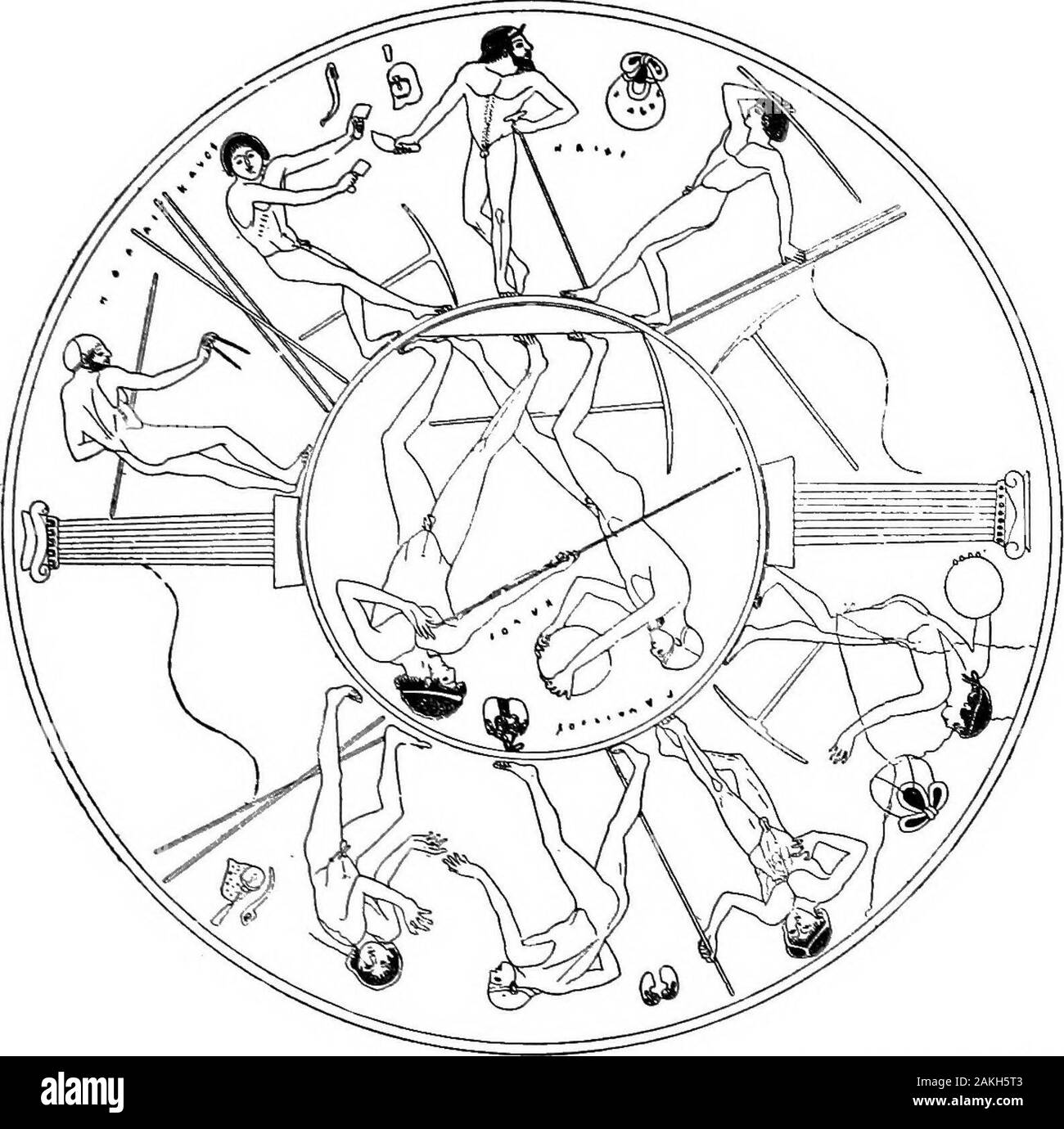 Città sepolta . I ragazzi in palestra. Da un vaso dipinto. Essi sono il wrestling, saltando withweights, gettando la lancia, gettando il discus, mentre theirteachers guardarli. Un uomo sta dicendo, un bel ragazzo,davvero.. -Da Baumeisters Bilder il tempio di Zeus. Quando vediamo una foto di caduto rotto colonne compreso circa lontani in disordine, dobbiamo cercare di imparare il buildinglooked originale e di immaginare che in tutta la sua bellezza. Questo, gli uomini credono,è il modo in cui il Tempio di Zeus guardato. Le figure in pedi-mento erano tutti di Parian marmo. Al centro si erge Zeus lui-auto. Un carro gara è in procinto di essere Foto Stock