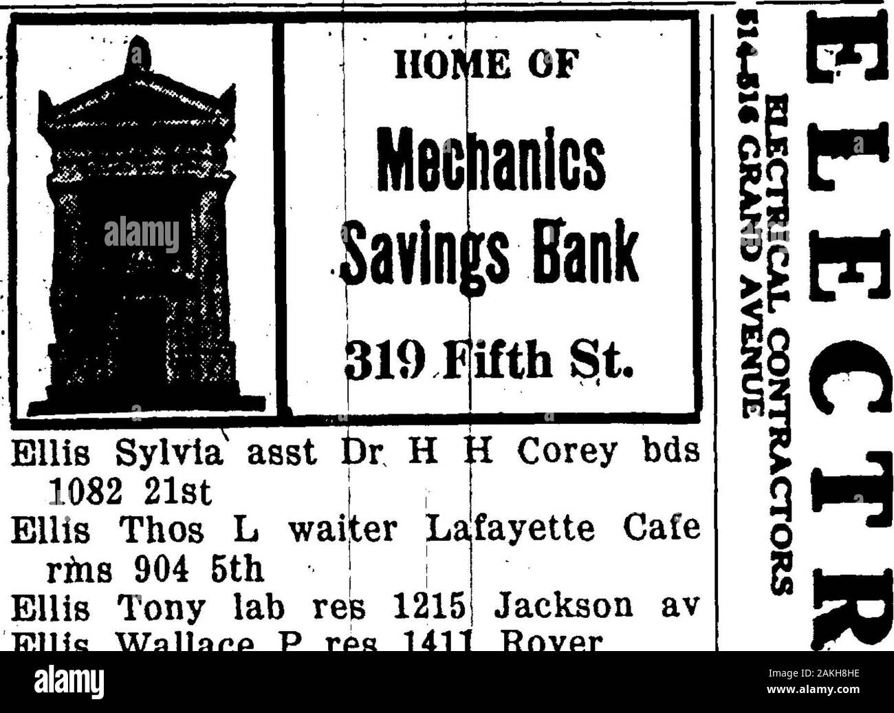 1921 Des Moines e Polk County, Iowa, Città Directory . E (wid John J) res 38358th I J Bllii ]Vfary E bds 532 31 . EUi^ Maria F studente Drake univer-sità bds 910 Cleveland ^llife Maria ]Vk onorevole res 817 così e xii Ellip Maud M stenog bds 2806 2d Ellis Mirto 0 (wid Vernon L) slsldyYpuijker Bros (C) res 947 9 Ellis Kaomie Mrs (c) cuocere Unioii StaCafe I & News Stand bds 815 Park Ellis NelsonI un agricoltore res ss Avon rd2 e di Vandalia rd Ellib Cira H elk Ford Motor Co bds3^0ll6th ; Ellis Pearl onorevole bds 23 Jefferson av Ellis Peter sciuscià 702% Ldcustres 314 XII Ellik Plllmaii R lab res 505 in modo ES 2 Foto Stock