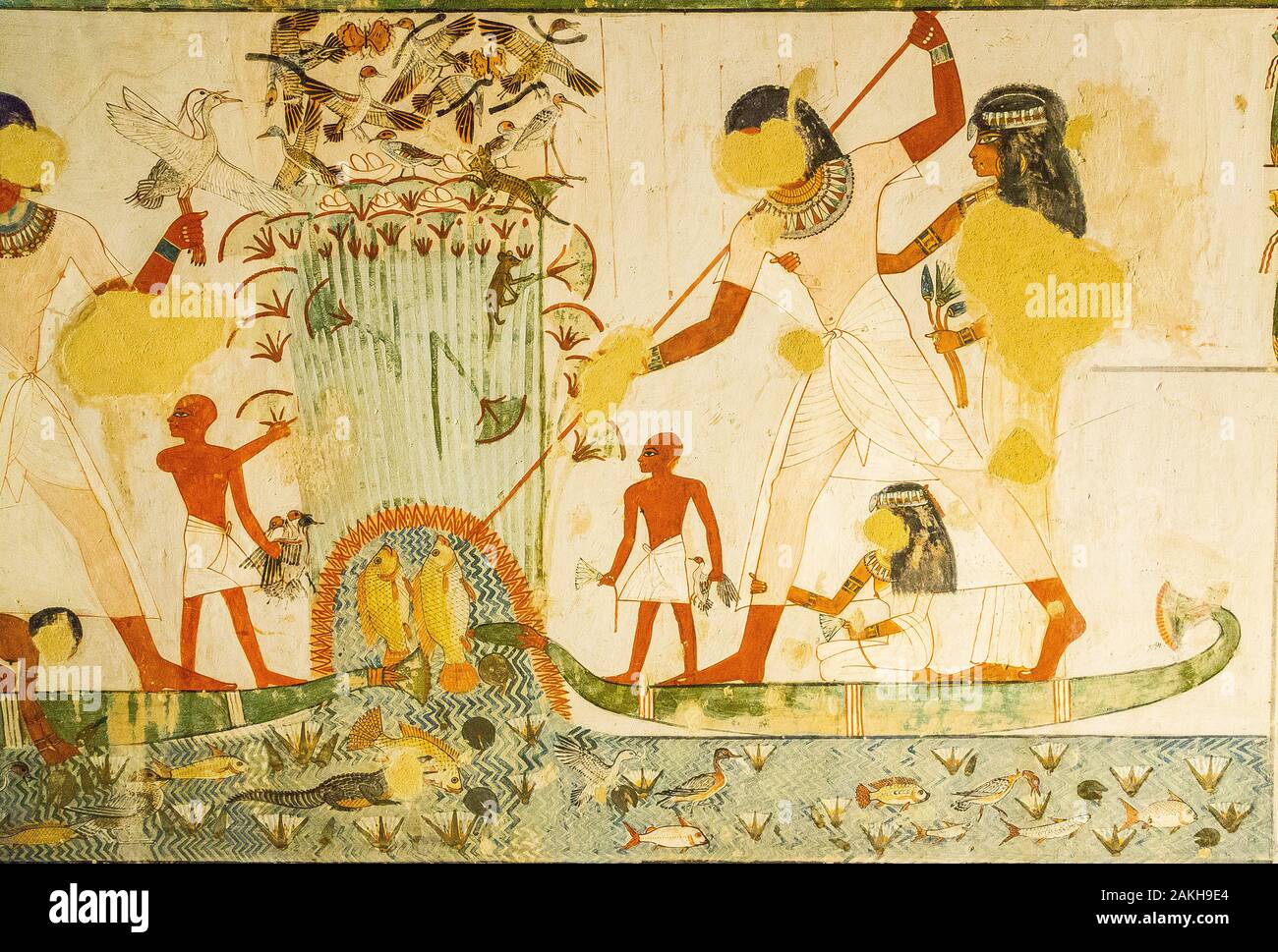 Patrimonio Mondiale dell'UNESCO, Tebe in Egitto, Valle dei nobili, tomba di Menna. Una famosa scena, pesca nelle paludi. Foto Stock