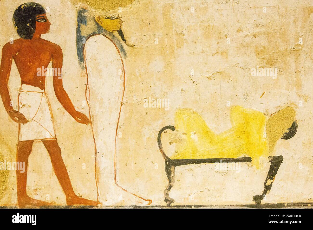 Patrimonio Mondiale dell'UNESCO, Tebe in Egitto, Valle dei nobili, tomba di Menna. Una parte della scena di 'l'apertura della bocca' : La Tekenu. Foto Stock