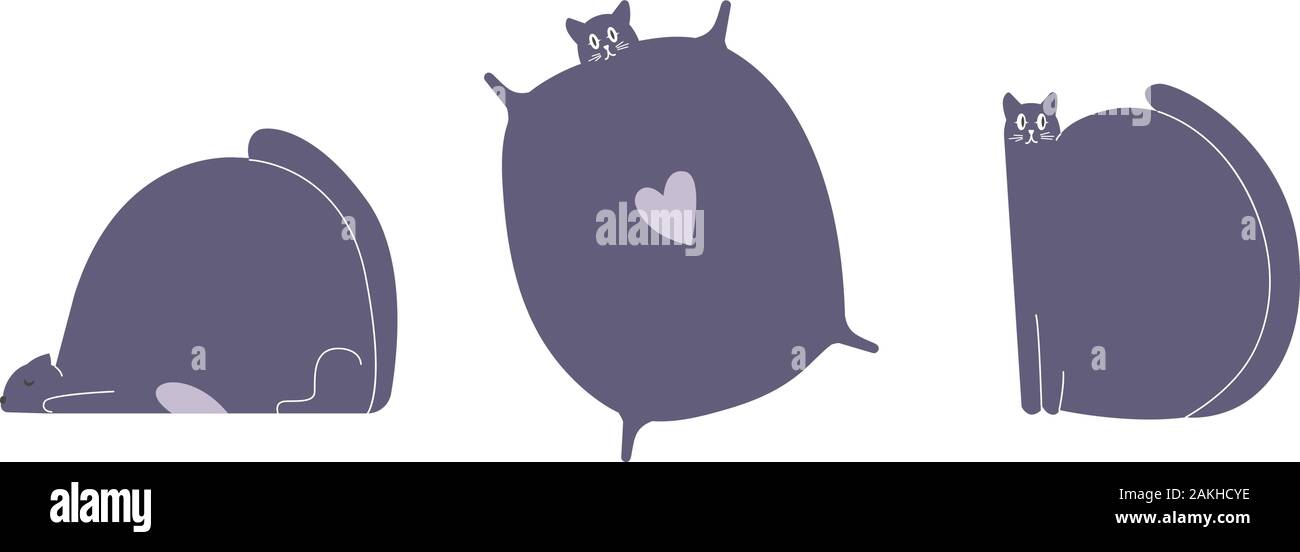 Set di tre gatti neri in diverse pose Illustrazione Vettoriale