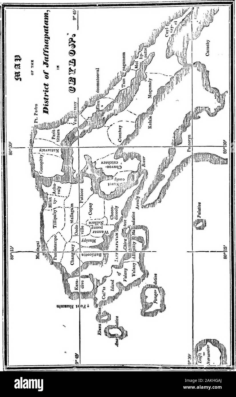 La storia delle missioni americane per le nazioni, dal loro inizio fino al tempo presente . l'isola che il Portugueseand olandese ha occupato. Nel 1803, essi hanno marciato per la prima volta toCandy, la sede del governo nativo; e, dopo numerose guerre andtreaties, hanno annichilito il nativo di governo e ne ha preso possesso del-jvhole isola nel 1815, della prima introduzione del cristianesimo in Ceylon, non troviamo nessun account.Quando Francesco Saverio, il gesuita apostolo dell India, visitato per la prima volta l'isola,si è detto che egli vi si trovano 20.000 cristiani nativi. Essi sono stati probablyof il siriano chur Foto Stock