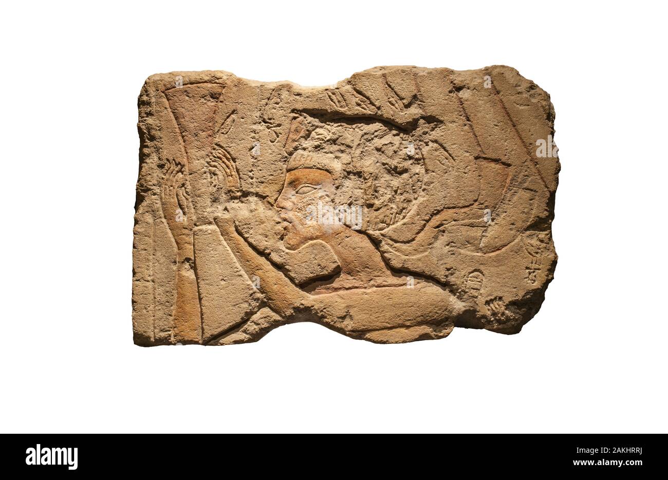 Barcellona, Spagna - Dicembre 27th, 2019: Akhenaton rendendo offerte floreali ad Aton. Museo di Antico Egitto cultura di Barcellona, Spagna Foto Stock