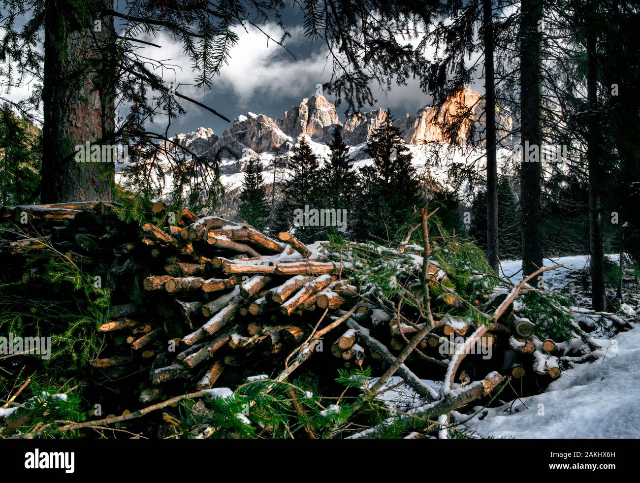 Carezza nelle Dolomiti dopo la tempesta pesante Foto Stock