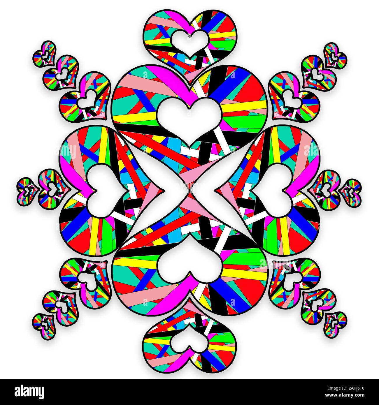 Luminose e colori audaci in questi geometrica astratta Caleidoscopio cuore Pattern designs Foto Stock
