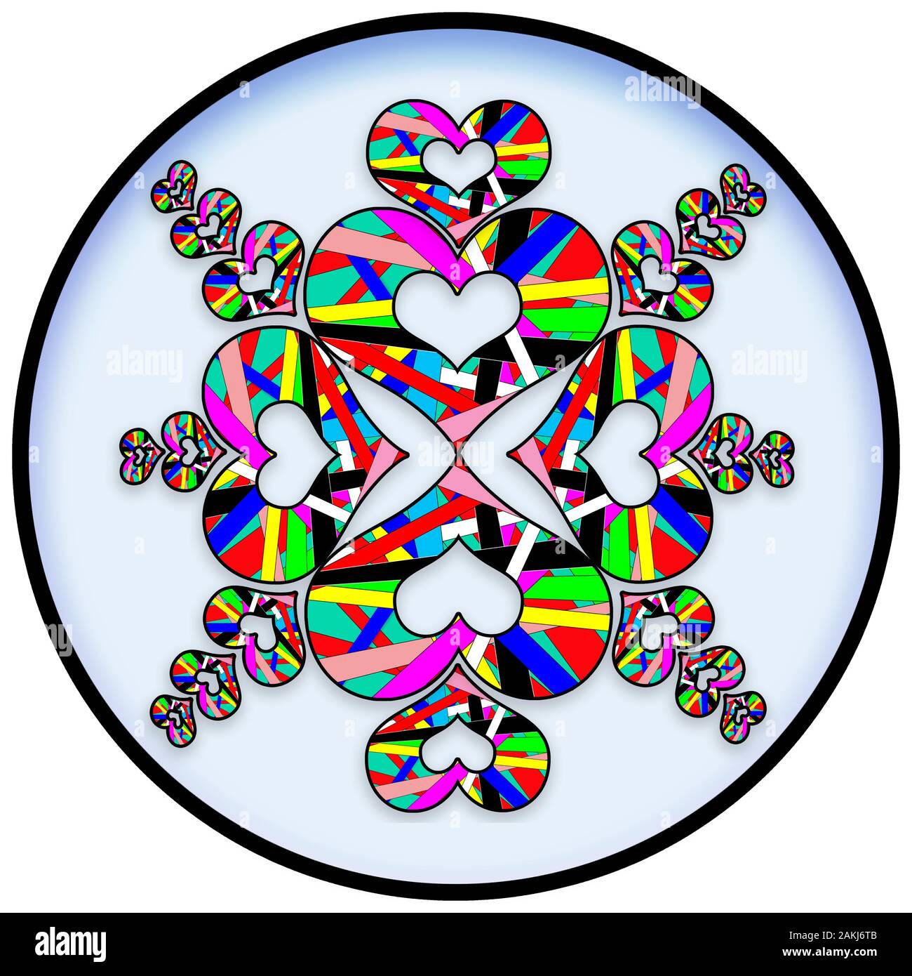 Luminose e colori audaci in questi geometrica astratta Caleidoscopio cuore Pattern designs Foto Stock
