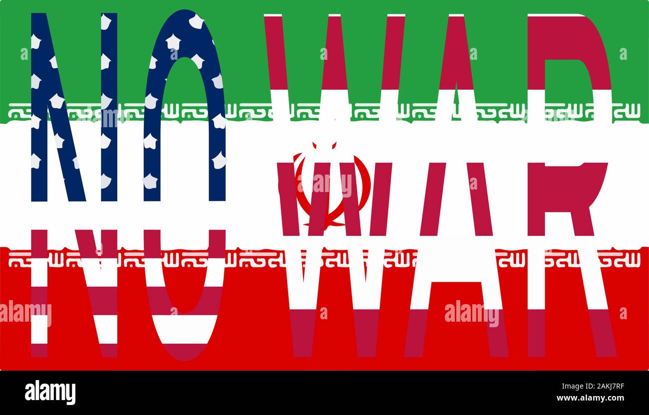 Non più la guerra sullo sfondo della bandiera iraniana. Illustrazione Vettoriale