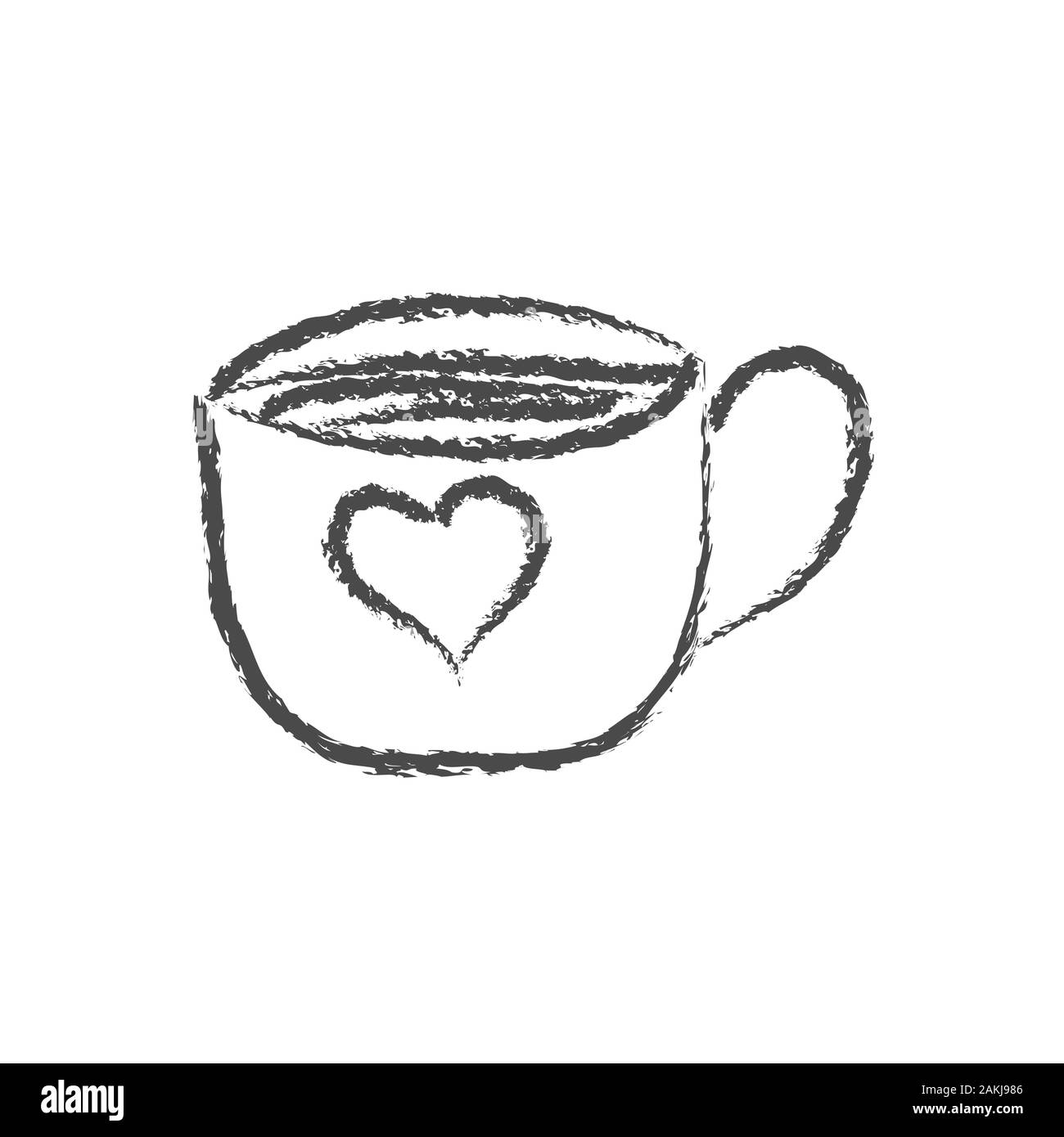 Vettore di disegno a matita di una tazza di caffè o tè con un cuore in stile Doodle per cartoline, poster e adesivi design stagionali. Isolato su un Illustrazione Vettoriale