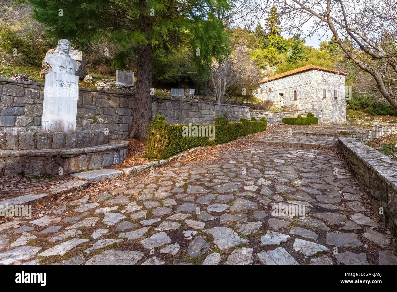 Rovine di Kolokotronis home a Libovitsi, Arcadia. Kolokotronis era greca generale e leader della guerra greca di indipendenza nel 1821 Foto Stock