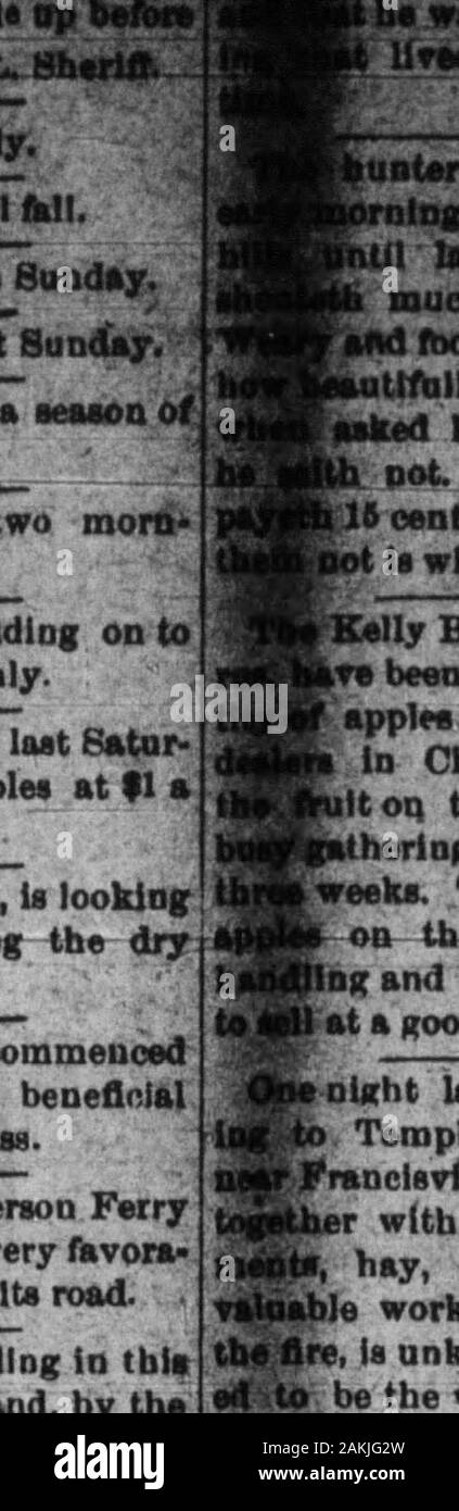 Boone County Recorder . Il SheruV weetbsr è abbastanza fredda. -: "N Questo hM è un delizioso Ml. &Gt;*, ""? ? ?Boys, non andate hunf "bright tr" gli avvocati wilt bar * ora di riposo. Considerablelngs la scorsa settimana. punta sulla* o due gli aceri sono holdingtheir fogliame piuttosto stoehotaly. J. O. Roberts era la città perse sabato-giorno Vendita di Nizza milaa mele a fl abarrel. Grano, come una cosa generale, è bene lookingquite, nonostante theweather dolci ratn caduta che commencedlast Domenica è stata molto beneficialto il giovane di frumento e ansa. Il Llraaburg e Anderson Ferryturnpike company ha un cattivo molto favorevole Foto Stock