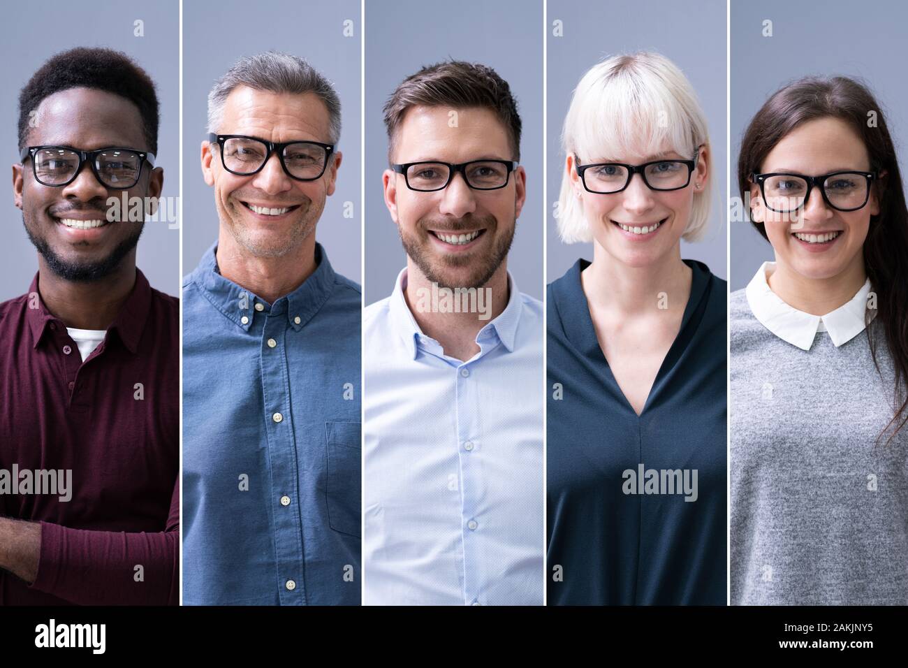 Collage di diversi gruppi di imprenditori felici Foto Stock