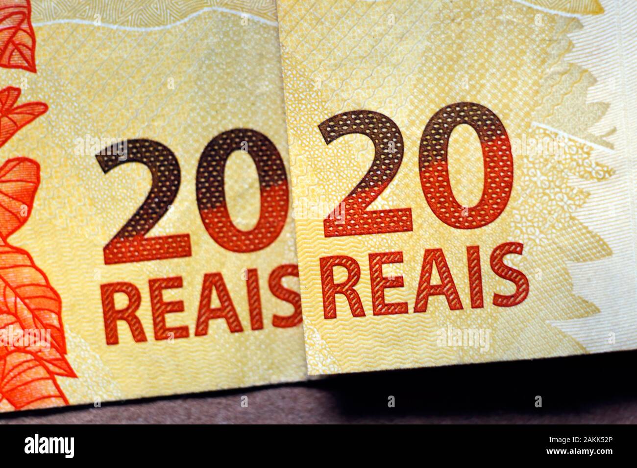 Real brasiliano note, soldi dal Brasile, note di Real, Brasile BRL banconota, valuta brasiliana, di economia e affari. Foto Stock