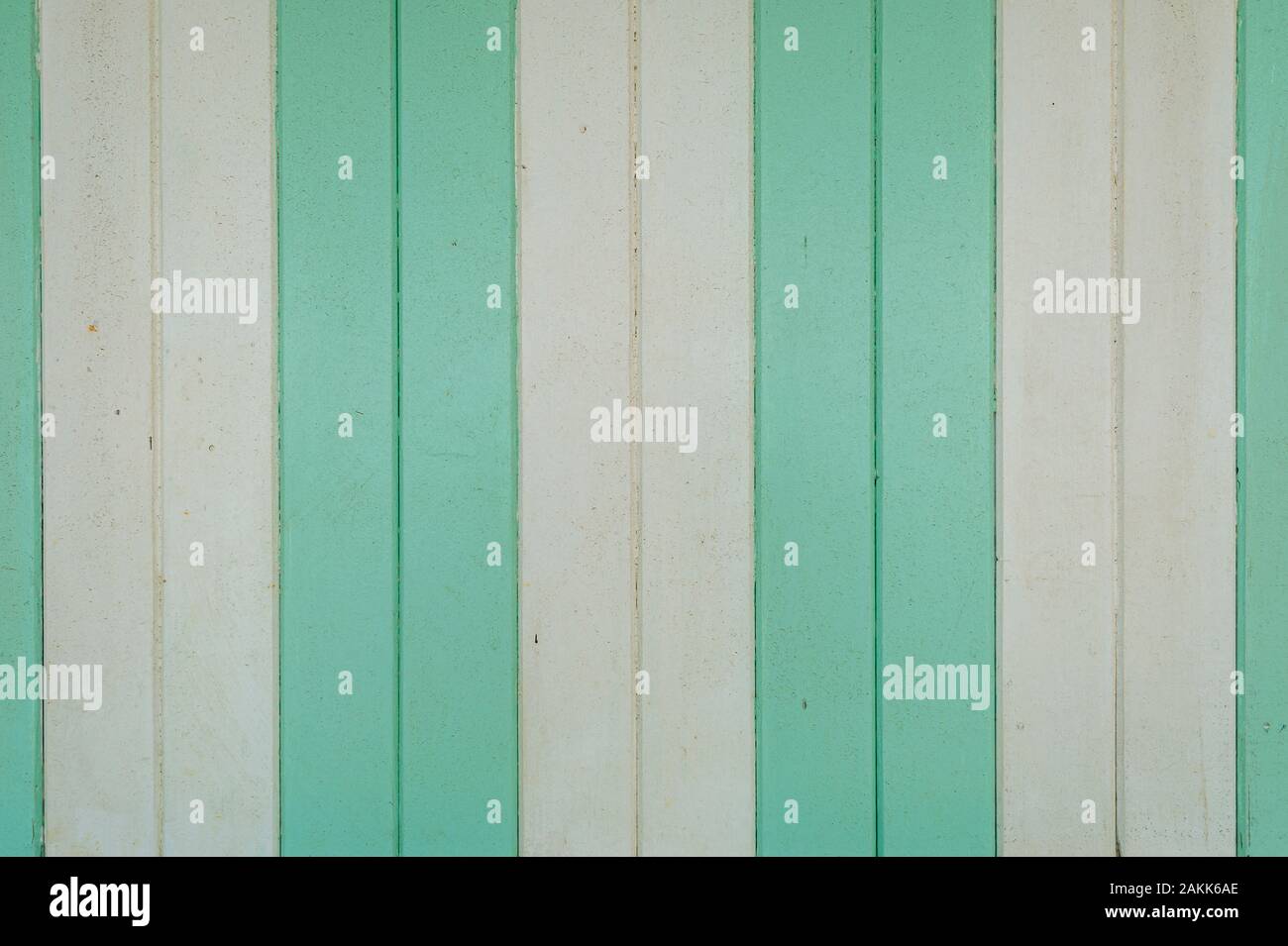 Dipinto di tavole di legno, verde pastello e bianco. Foto Stock