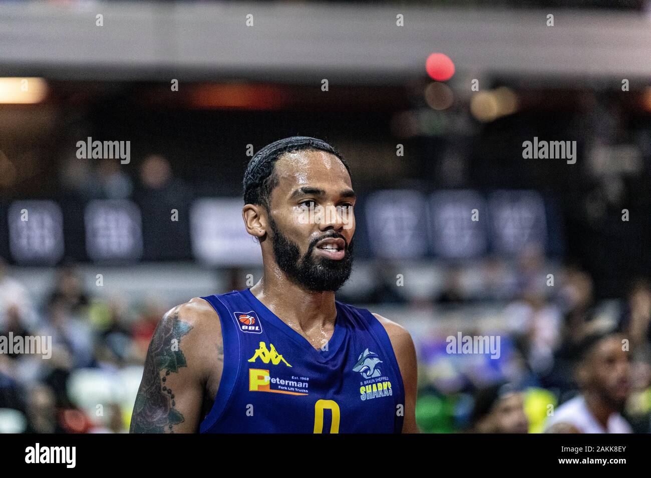 Londra, UK, 13 ottobre 2019. London Lions vincere il terzo annuale di pallacanestro britannico All-Stars torneo di casella di rame Arena, Londra, Regno Unito. Nick Lewis di Sheffield squali. copyright Carol moiré/Alamy. Foto Stock