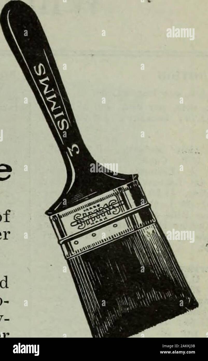 Merchandising Hardware settembre-dicembre 1919 . .WHITINGPlain, in bbls $2 50 fase fob Montreal, Toronto, Londra. Doratori, imbullonato, in bbls $S 00 legno alcohol Pergal. In cinque galloni 2 20 in botti 2 16 4 dollari extra per botti.fase fob Montreal. Toronto. Londra Ottobre 11, 1919 HARDWARE E METALLO-Pubblicità sezione 85 ( r-A nr^PIR/nfrA ClincKes pittori il commercio è possibile ottenere e mantenere la consuetudine di ogni pittore nel raggio di chilometri ofyour store, quando li si lascia sapere che voi stock BetterBrushes Simms-set-in-gomma dal nostro proprio esclusivo processo brevettato. Simms Set-in-gomma di pitture e vernici pennelli sono gu Foto Stock