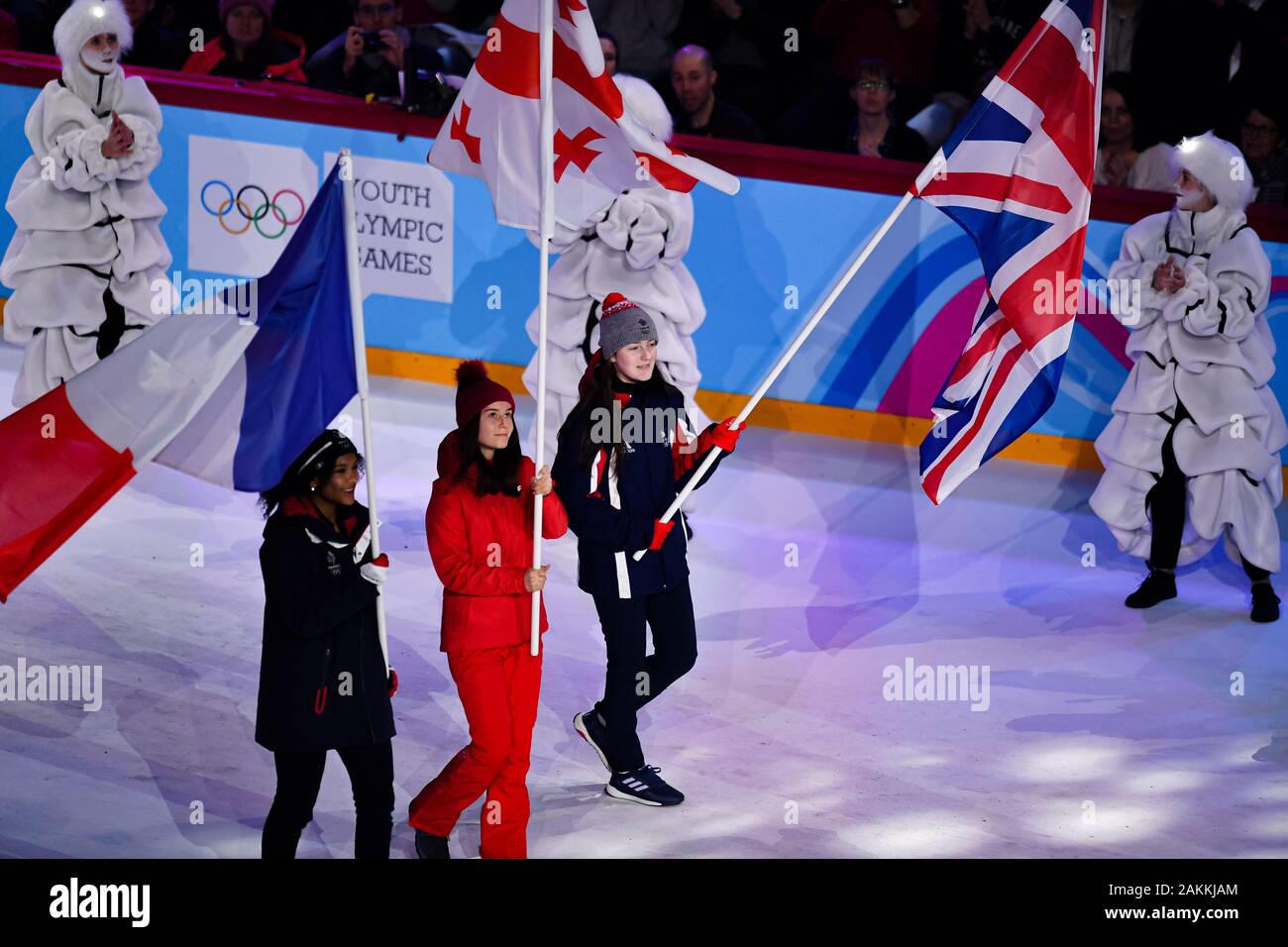 Losanna, Svizzera. 09th, Jan 2020. Durante la cerimonia di apertura il Lausanne 2020 Olimpiadi della Gioventù a Vaudoise Arena giovedì, 09 gennaio 2020. Losanna, Svizzera. Credito: Taka G Wu/Alamy Live News Foto Stock