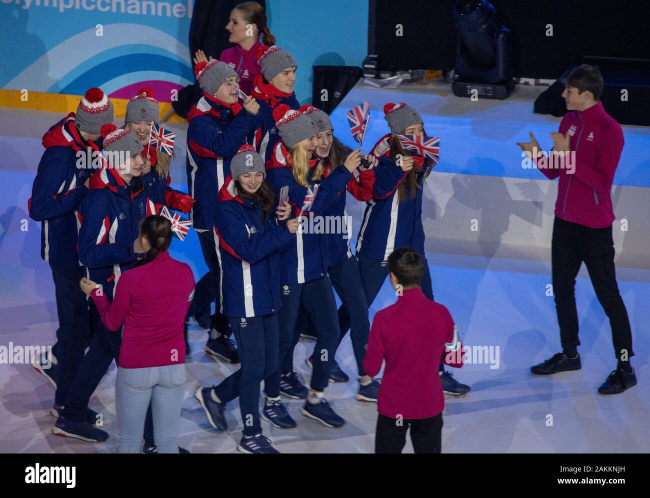 Team GB alla cerimonia di apertura dei Giochi Olimpici Giovanili di Losanna 2020, il 9th gennaio 2020, presso la Vaudoise Arena di Losanna in Svizzera. Foto Stock