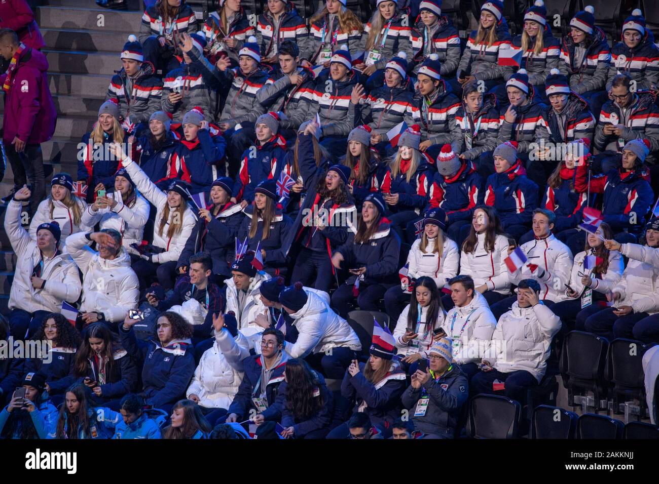 Team GB alla cerimonia di apertura dei Giochi Olimpici Giovanili di Losanna 2020, il 9th gennaio 2020, presso la Vaudoise Arena di Losanna in Svizzera. Foto Stock