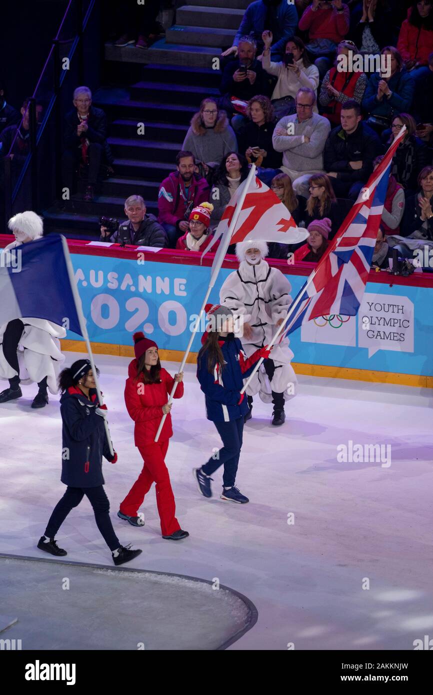 Team GB alla cerimonia di apertura dei Giochi Olimpici Giovanili di Losanna 2020, il 9th gennaio 2020, presso la Vaudoise Arena di Losanna in Svizzera. Foto Stock