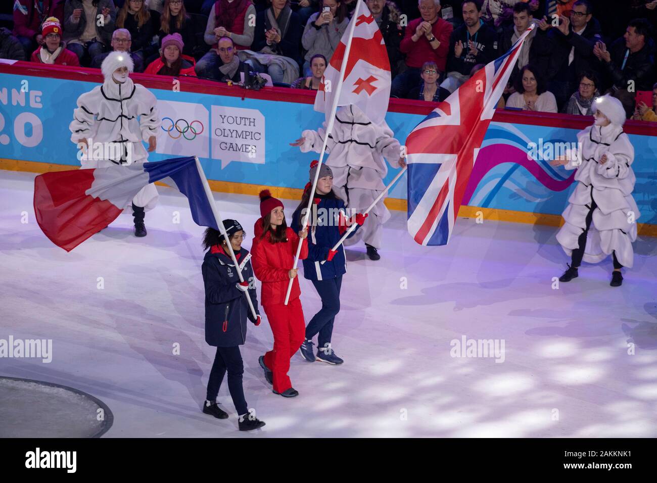 Team GB alla cerimonia di apertura dei Giochi Olimpici Giovanili di Losanna 2020, il 9th gennaio 2020, presso la Vaudoise Arena di Losanna in Svizzera. Foto Stock