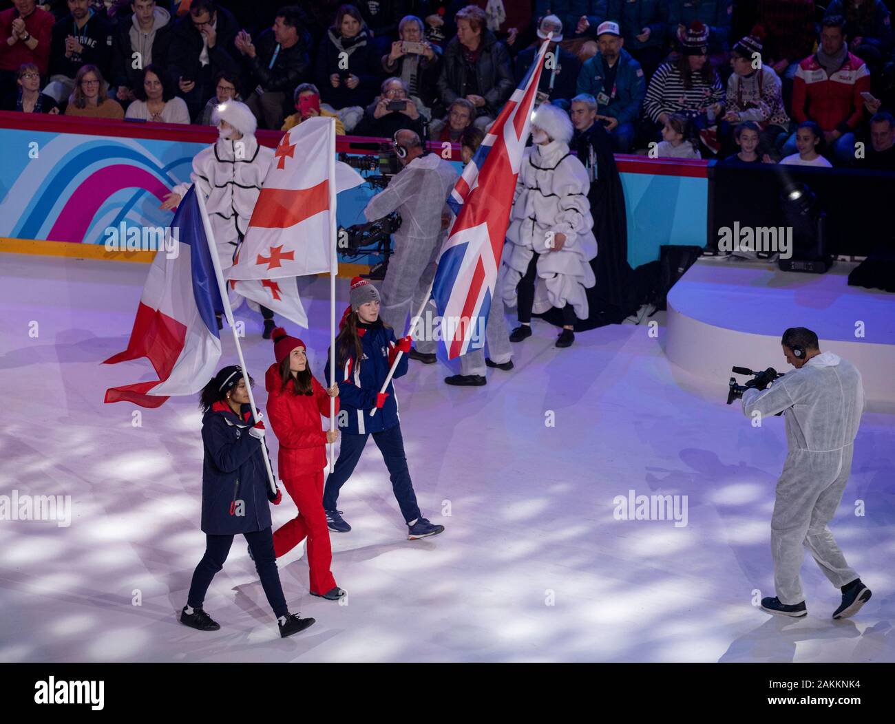 Team GB alla cerimonia di apertura dei Giochi Olimpici Giovanili di Losanna 2020, il 9th gennaio 2020, presso la Vaudoise Arena di Losanna in Svizzera. Foto Stock