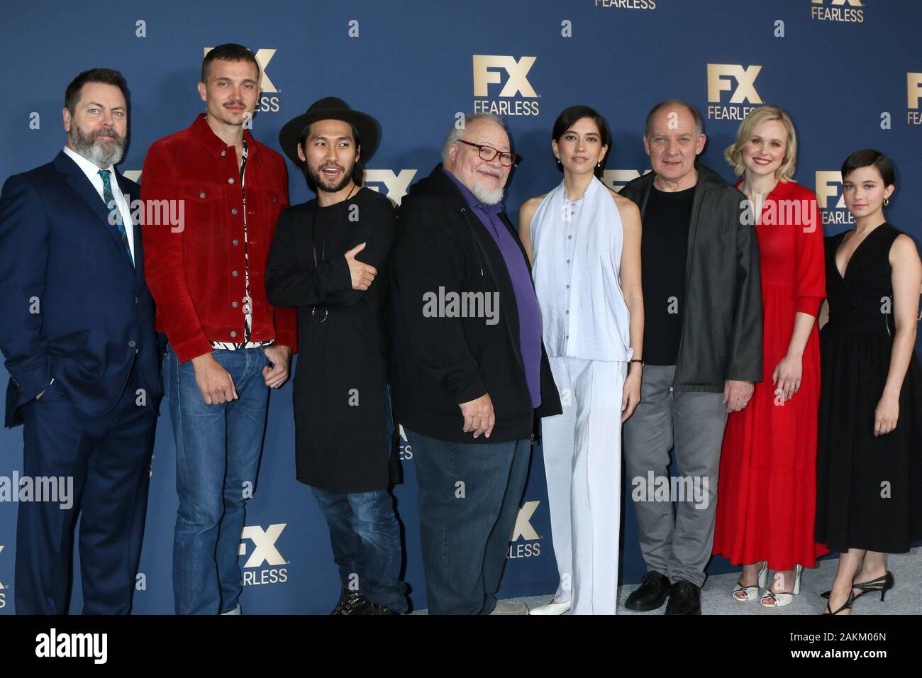 Gennaio 9, 2020, Pasadena, CA, Stati Uniti d'America: LOS ANGELES - JAN 9: Nick Offerman, Jin ha, Stephen McKinley Henderson, Sonoya Mizuno, Alison pillola, e Cailee Spaeny al FX Inverno Starwalk TCA al The Langham Huntington Hotel su Gennaio 9, 2020 a Pasadena, CA (credito Immagine: © Kay Blake/ZUMA filo) Foto Stock