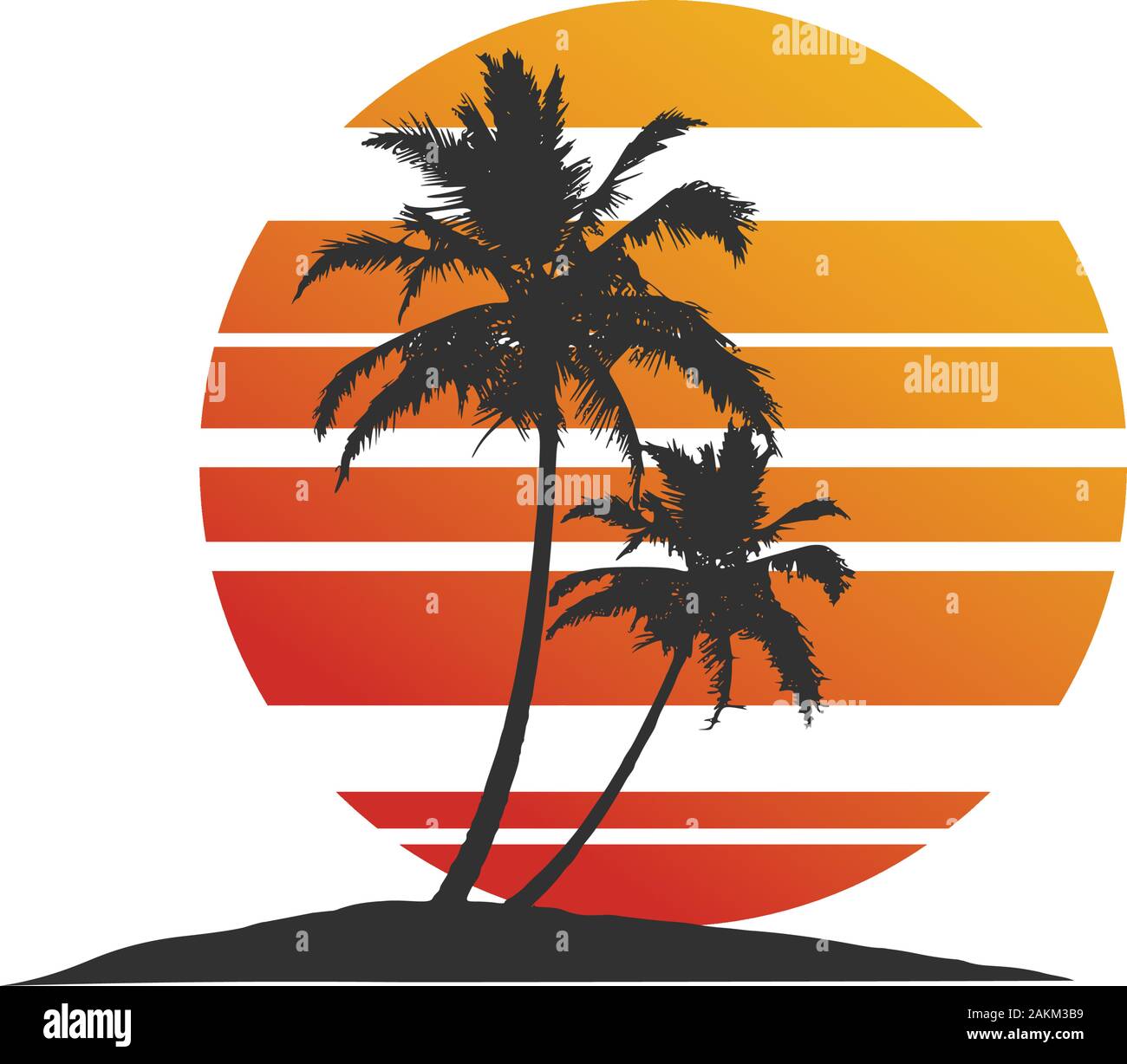 Tropical Palm tree silhouette con il sorgere del sole. Stock illustrazione vettoriale isolati su sfondo bianco. Illustrazione Vettoriale