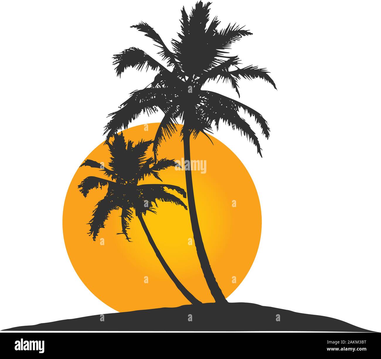 Tropical Palm tree silhouette con il sorgere del sole. Stock illustrazione vettoriale isolati su sfondo bianco. Illustrazione Vettoriale