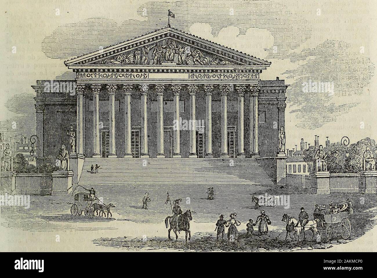 Magasin universel : publié sous la direction de sapienti, de littérateurs et d'artistes . après, leconseil des cinq-cents vint en prendre possesso. Napoléon envoya siéger à lancien Palais-Bourbon lesdéputés du corps législatif, qui avaient pour la missione desanctionner les volontés du maître de la France, sans po avorio jamais prendre la parole; lempereur les avait cou- MAGASIN UNIVERSEL. 481 verts dun costume brillant chargé de broderies en o ; ilvoulut que la décoration de leur Palais, répondit à léclatde leur livrée, et par ses ordres, larchitecte Poyet éleva,en 18ol, du Côté Seine delà, la f Foto Stock