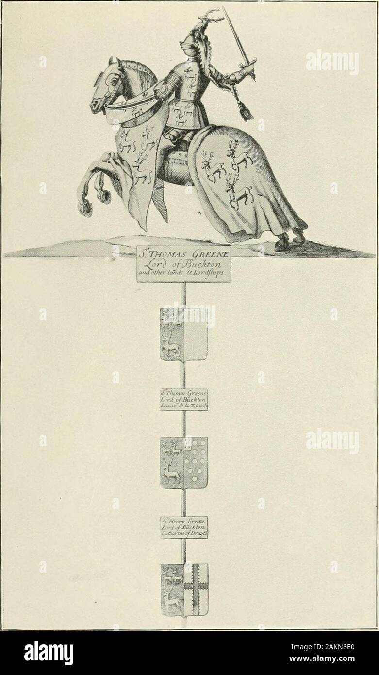 La famiglia Greene e i suoi rami da A.D861 a A.D1904 . Henry Greeneshead per nessun altro crimine di aver un buon serant al suo legittimo re,ha fatto ogni Greene un Yorkist il midollo delle sue ossa. Se hanno salvato la loro vita, hanno sofferto in altri modi. Le loro tenute wereraided e signori talvolta mulcted di grandi somme di denaro. KingHenry il VII, che non ha mai dimenticato che egli era di Lancaster, anche se il Warof il Rosen è stato una cosa del passato, aveva la meschinità a buttare la lastLord Greene in prigione nel 1506 su una carica di tracciatura di tradimento. La ditta vecchio uomo era poi così vicino alla morte t Foto Stock