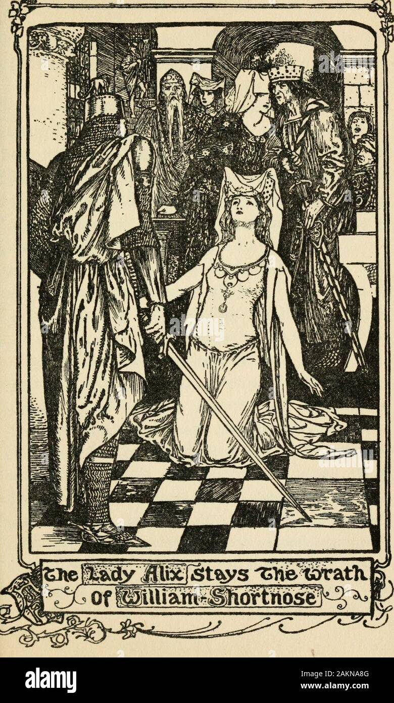 Racconti di romanticismo; basato su racconti nel libro di romanticismo . S DI WILLIAM SHOET NASO. Alcune AVVENTURE DI WILLIAMSHORT NASO. Parte VII. Era sua figlia Alix, fiera e thewise, che ha sollevato il suo alto e quindi sentito withshame il racconto che aveva da dire. Come couldyou parlare così di mio zio, il miglior uomo thatever indossava una spada ? Chiesto Alix. Esso è stato reso hewho è regina di Francia. Sì, mia figlia, è dire la verità, answeredthe regina, ho fatto il male, farò peacewith mio fratello ; ella pianse su di lei wickedspeech, mentre Alix, rosso e bianco come il Rose inMay, scesero nella hall, dove Frankswe Foto Stock