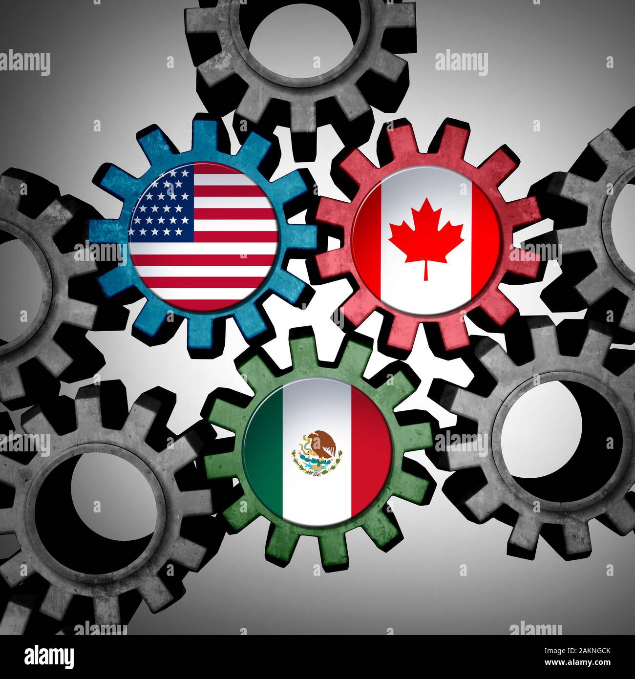 USMCA business del concetto di commercio come Stati Uniti Canada e Messico Nord america accordo economico come un 3D'illustrazione. Foto Stock