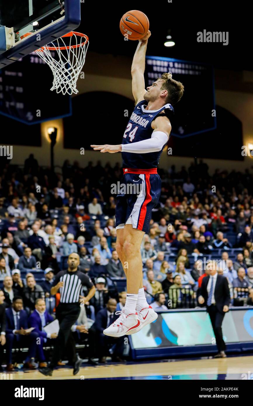 9 gennaio 2020: NCAA Basketball 2020: Gonzaga Bulldogs in avanti Kispert Corey (24) durante il Gonzaga Bulldogs vs San Diego Toreros gen 09 @ Jenny Craig Pavilion - San Diego, CA.Photo credit: Michael Cazares/Cal Sport Media Foto Stock