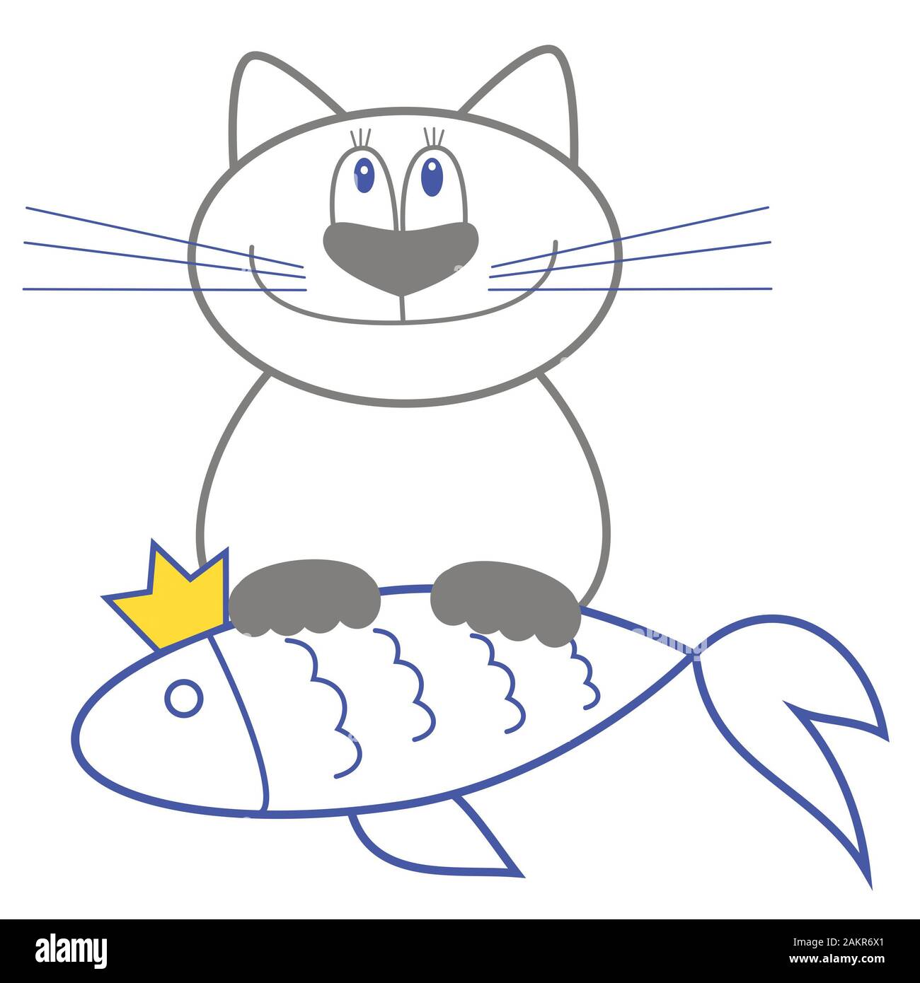 Il gatto divertente ha catturato un pesce-incantatrice e sogni dei suoi desideri Foto Stock