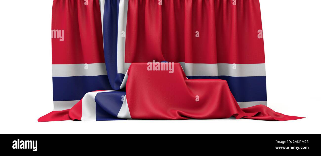 Bandiera della Norvegia avvolta su un concorso vincitori podio. 3D Render Foto Stock