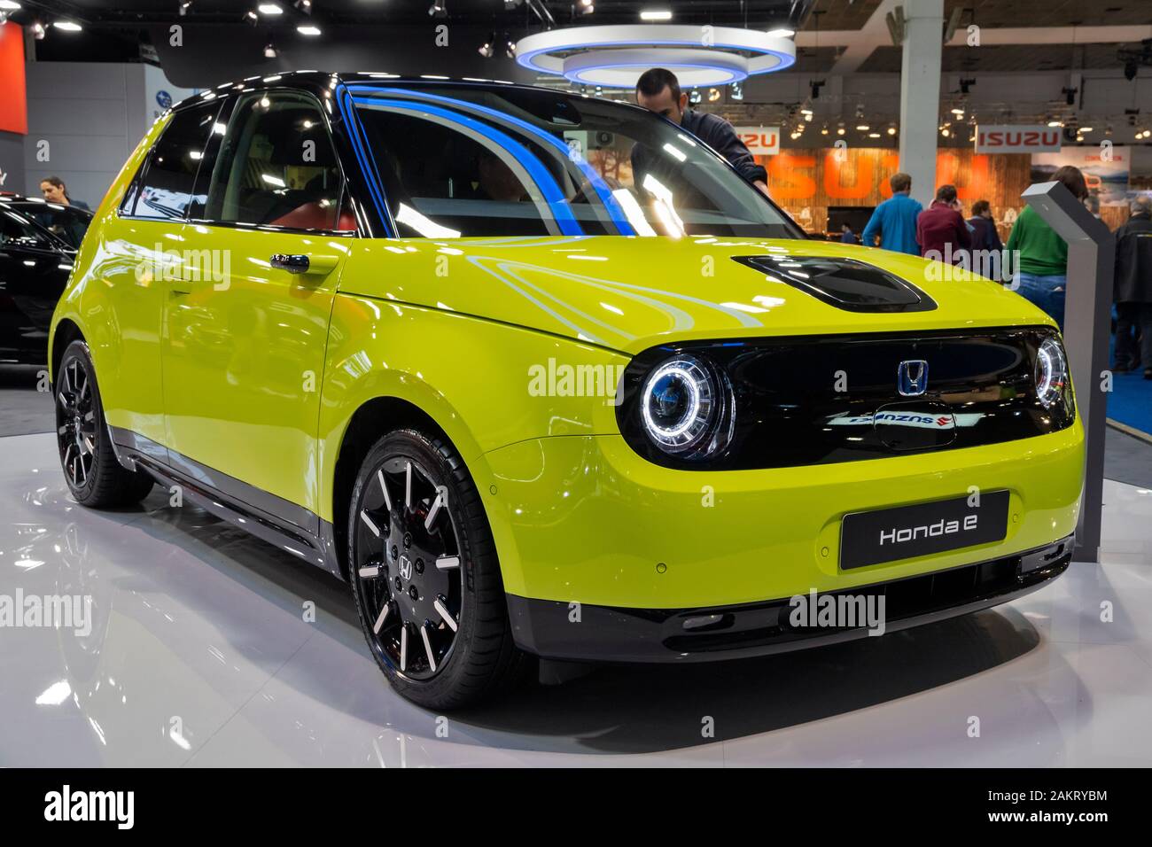 Bruxelles - Jan 9, 2020: Honda-e auto elettriche presentate a Bruxelles Autosalon 2020 Motor Show. Foto Stock